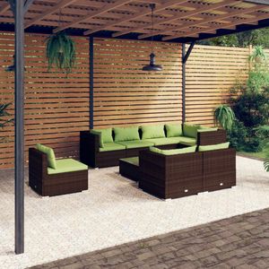 The Living Store Loungeset - Poly rattan - Bruin - Met comfortabele kussens - Modulair design - Waterbestendig