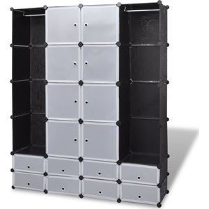 vidaXL - Kast - modulair - met - 18 - vakken - 37x146x180,5 - cm - zwart - en - wit