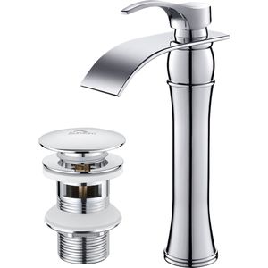 Auralum max Waterval Wastafelkraan - Badkamerkraan Chroom - Mit Pop-up Afvoerventiel - Hoge uitloop 223mm - Keramische Kraan - Warm en koud water beschikbaar