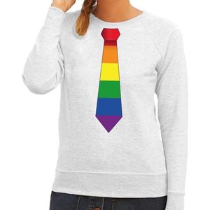 Gay pride regenboog stropdas sweater grijs - lesbo sweater voor dames - gay pride XS