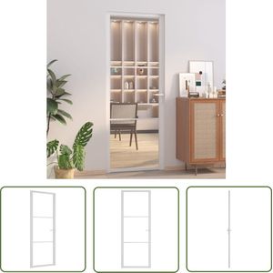 The Living Store Binnendeur 76x201,5 cm ESG-glas en aluminium wit - Binnendoor - Geharde Glasdeur - Aluminium Deur - Witte Deur - Transparante Deur