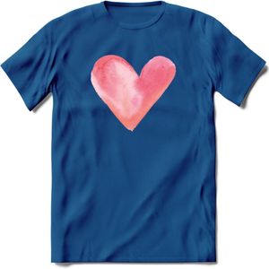 Valentijn Pastel waterverf Hart T-Shirt | Grappig Valentijnsdag Cadeautje voor Hem en Haar | Dames - Heren - Unisex | Kleding Cadeau | - Donker Blauw - XXL