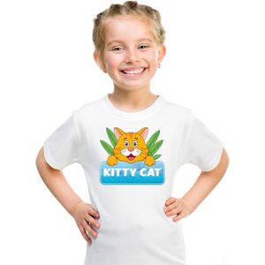 Kitty Cat t-shirt wit voor kinderen - unisex - katten / poezen shirt - kinderkleding / kleding 134/140
