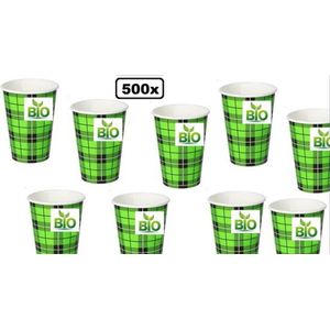500x BIO Koffie beker Schotse ruit 180ml next generation - volledig composteerbaar - schots koffiebeker thee water frisdrank festival kantoor melk suiker