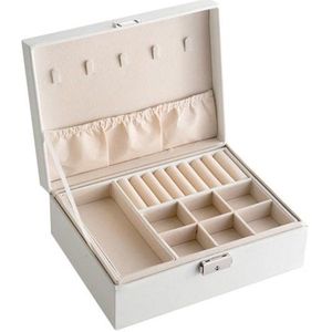 Luxe Sieradendoos - Juwelendoos - 2 lagen - Opbergbox - Sieradenbox - Bijouterie Kistje - Oorbellen/Ring/Ketting/Armband - Vrouwen/Dames/Meisjes - Wit