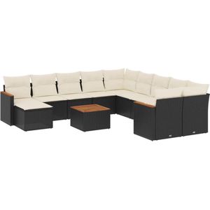 vidaXL Loungeset 12-delig - Zwart - Inclusief kussens