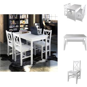 vidaXL Eetkamerset - Massief hout - 5-delig - Wit - 108x65x73 cm (LxBxH) - 39x41x85.5 cm (BxDxH) - Grenenhout - Gelakte afwerking - Set tafel en stoelen