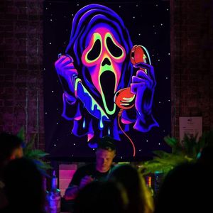 Simpkeely Blacklight Horror Face Tapestry, UV Reactive Ghost Wall Hanging Tapestries, Glow in the Dark Party Background Tapestry for Bedroom, Living Room - 150cm x 200cm