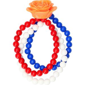 Folat - Armband Rood-Wit-Blauw met Oranje Bloem