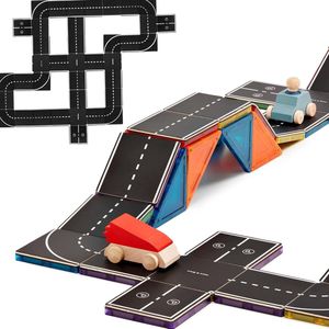 Learn & Grow - Magnetische Tegel Toppers - Wegen Pakket - 40 Stuks - Magnetische Bouwstenen Opzetstukken - Autowegen & Straten