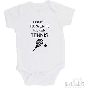 100% katoenen Romper ""ssssstt... Papa en ik kijken tennis"" Unisex Katoen Wit/zwart 56/62