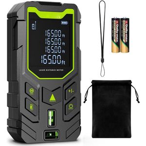 Laserafstandsmeter 50M / 165FT – Digitale Meetinstrument met 2 Waterpassen – IP54 Stof- en Spatwaterdicht – Groot LCD Display met Achtergrondverlichting – Draagbaar en Nauwkeurig – Inclusief 2 Batterijen