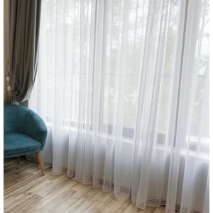 Maroyathome - Bibiana - Vitrage met plooiband voor haakjes - kant en klaar - Wit - 300 x 260 cm
