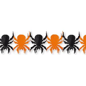 Halloween spinnen thema slinger oranje/zwart 3 meter brandvertragend papier