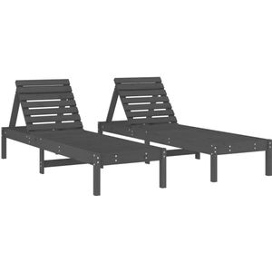 vidaXL Ligbedden 2 st 199,5x60x74 cm massief grenenhout grijs - Ligbed - Ligbedden - Tuinstoel - Tuinmeubel