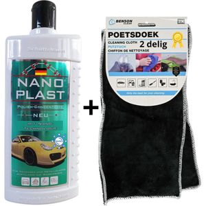 Car polish | 500ml - Nano Plast - Autopolish | Poetsdoek 2 delig - Polijstmiddel | Polijstpasta | Krasvrije autolak met diepe glans | auto | boot | brommer