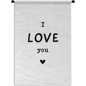 Wandkleed Quotes liefde - Prachtig kado voor geliefde - I love you wit Wandkleed katoen 60x90 cm - Wandtapijt met foto