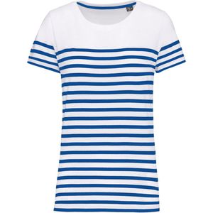T-shirt Dames XL Kariban Ronde hals Korte mouw White / Royal Blue Stripe 100% Katoen
