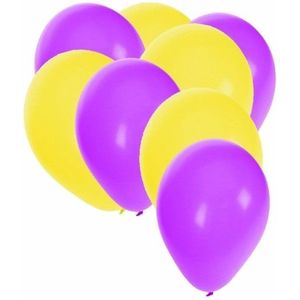 50x ballonnen paars en geel - knoopballonnen