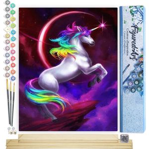 Figured'Art Schilderen op Nummer Volwassenen canvas Kleurrijke Eenhoorn - Handwerk acrylverf Kit DIY Compleet - 40x50cm met DIY houten lijst