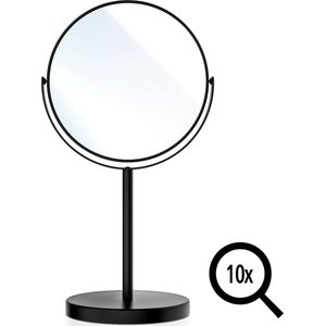Omliox® Make Up Spiegel - Ronde Spiegel - Scheerspiegel - 10x Vergrootspiegel - Ø19cm - Mat Zwart