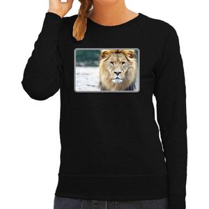 Dieren sweater leeuwen foto - zwart - dames - Afrikaanse dieren/ leeuw cadeau trui - kleding/ sweat shirt M