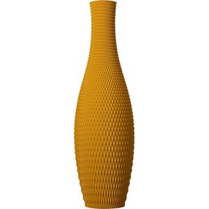 Slimprint Vaas ONYX, Okergeel, D17,9 x H60 cm, Moderne Vaas met Geometrisch Reliëf voor Pampas Pluimen en Decoratie Takken, Gerecycled Biokunststof