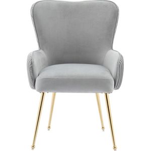 Merax set van 4 luxe fluwelen eetkamerstoelen - Ergonomisch design met armleuningen en verstelbare gouden metalen poten - Grijs