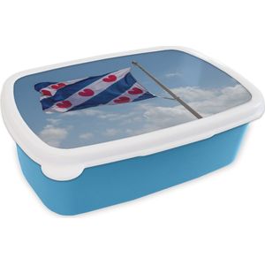 Broodtrommel Blauw - Lunchbox - Brooddoos - Friesland - Friese vlag - Lucht - 18x12x6 cm - Kinderen - Jongen