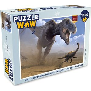 Puzzel Dino - Wilde dieren - Tekening - Kinderen - Jongens - Kinderen - Legpuzzel - Puzzel 1000 stukjes volwassenen