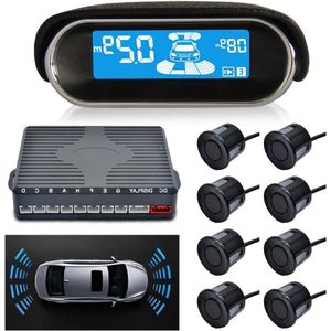 Parkeersensor Dual-core Achteruitrijcamera Reverse Radar Systeem Lcd scherm Kit N8P4L Vier Voice Schakelbaar met 8 Zwart Sensor - Voor en Achteruitsysteem Parkeer sensoren