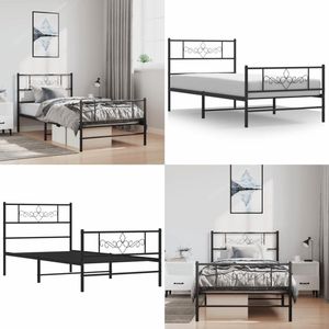 vidaXL Bedframe met hoofd- en voeteneinde metaal zwart 100x190 cm - Bedframe - Bedframes -bed - Bedbodem