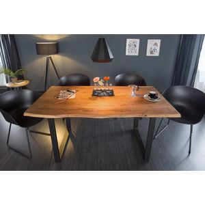 Massieve boomstam eettafel 140 cm wilde acacia 2,6 cm plaat industriële slede onderstel