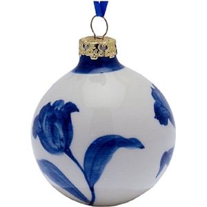 Kerstbal met blauwe tulpen | 2 stuks | Heinen Delfts Blauw | Souvenir