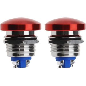 Rode Paddestoel Hoofd Knop Schakelaar Waterdicht Aluminium 22mm - 2 Stuks .