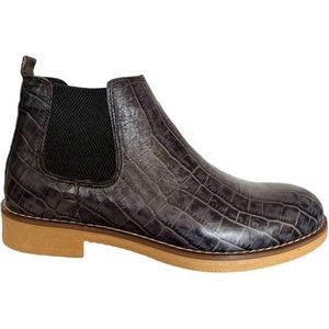 Leren schoenen- Heren Laarzen- Chelsea boots- Heren schoenen- Exclusief Stoere Mannen laarzen- Enkellaarsje 507- Leather- Zwart met grijs- Maat 44
