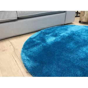 Ross 33 - Rond hoogpolig vloerkleed in blauwe kleursamenstelling