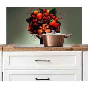Spatscherm keuken 100x50 cm - Kookplaat achterwand Vrouw - Chocolade - Frambozen - Aardbeien - Koekjes - Muurbeschermer - Spatwand fornuis - Hoogwaardig aluminium
