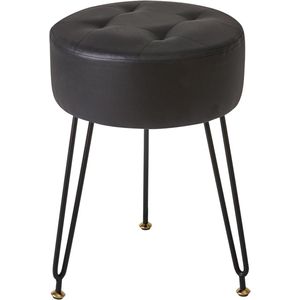 Kunstleer ronde voetensteun kruk, make-up ijdelheid kruk, bijzettafel, PU kaptafel zitting, poef bankkruk, gouden stalen poten, zwart L/G-31B