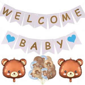 15-delige set Welcome Baby Boy met slingers en beren ballonnen - babyshower - beer - bear - slinger - geboorte - ballon
