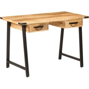 vidaXL - Bureau - met - lades - 105x55x70 - cm - massief - mangohout - en - ijzer