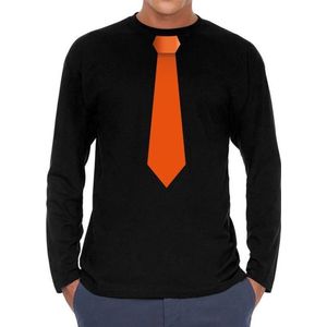 Stropdas oranje long sleeve t-shirt zwart voor heren- zwart shirt met lange mouwen en stropdas bedrukking voor heren XL