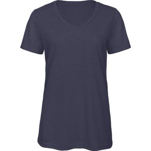 T-shirt Dames S B&C V-hals Korte mouw Heather Navy 50% Polyester, 25% Katoen, 25% Viscose