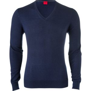 OLYMP Level 5 body fit trui wol met zijde - V-hals - marine blauw - Maat: S
