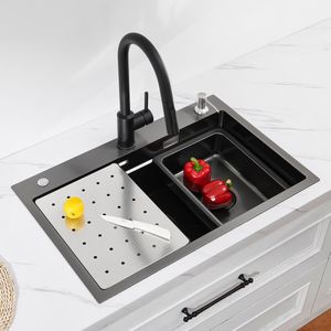 CECIPA max - 70×45cm XL Spoelbak Keuken -Multifunctionele Spoelbak -Gootsteen Roestvrij staal- Wasbak met waterafvoersysteem - Antraciet