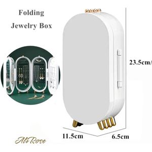 AliRose - Luxe Juwelendoos - White / Wit - Compact Design - Met Ingebouwde Spiegel - Sieraden Organisator - Perfect Cadeau