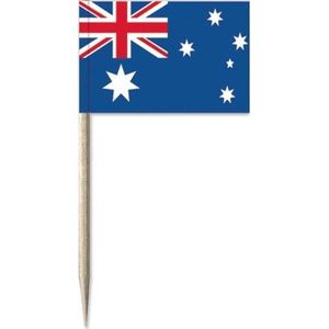 100x Cocktailprikkers Australië 8 cm vlaggetje landen decoratie - Houten spiesjes met papieren vlaggetje - Wegwerp prikkertjes