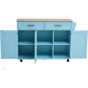 Eetkar - Keukenkast - Dinerdressoir - Aanrecht - Voor Keuken of Eetkamer - Uitschuifbaar & Stijlvol Opbergen - Wit Marmer & Kaki Grijs Hout