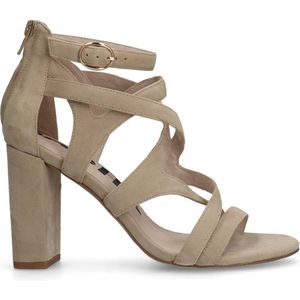 Sacha - Dames - Beige suède opengewerkte sandalen met hak - Maat 37