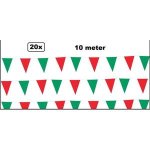 20x Vlaggenlijn rood/groen 10 meter - Thema feest festival verjaardag party carnaval kerst themafeest